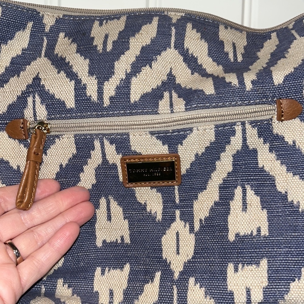 𝅺tommy Hilfiger blue linen-like shoulder bag coastal nautical western boho - Picture 15 of 16
